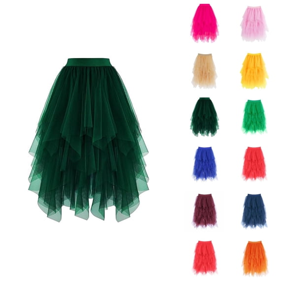 Tulle Skirts for Women Mid Length Elastic Waist Flowy A Line Asymmetrical Puffy Skirt Fairy Skirt Layered Mesh Dance Skirts