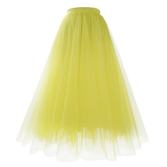 Tulle Skirts for Women Midi Length Elastic High Waist Pleated Mesh Flowy A-Line Party Long Tutu Tiered Skirts