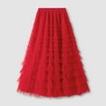 thumbnail image 1 of Tulle Skirts for Women Stylish A Line Long Tutu Skirt Ruffle Mesh Calf Chiffon High Waist Womens Skirt Red L, 1 of 8