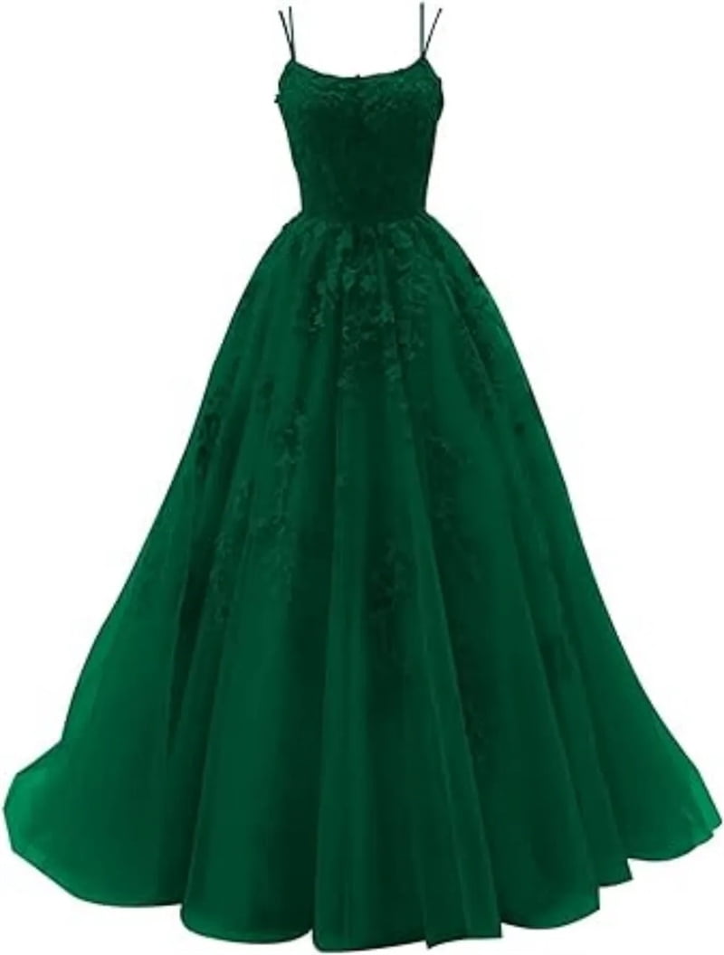 Spaghetti Straps Lace Appliques Ball Luxurious Prom Gown JTE448