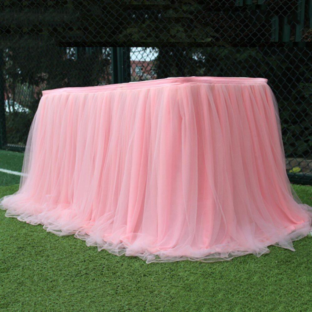 6FT Pink Tulle Table Skirt For Rectangle Or Round Tables Pink Tutu Table Skirt Lights Baby Shower Ruffle Tulle Tableskirt Princess Girl Birthday Party Cake