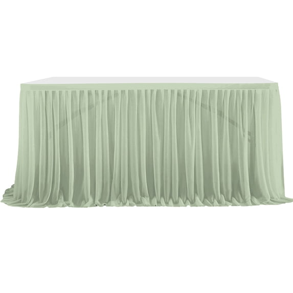 Tulle Table Skirt 75 cm x 122 cm White Polyester Ruffled Transparent Table Decoration for Wedding Birthday Banquet Events