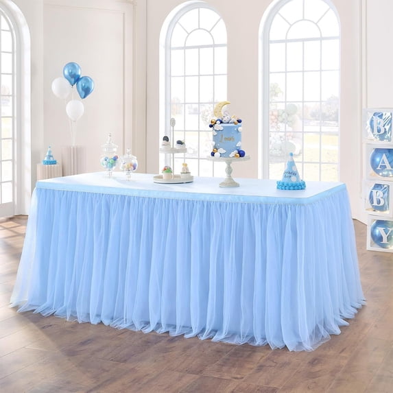 Tulle Table Skirt Reusable Chiffon Ruffled Tablecloth for Wedding Birthday Party Banquet Decorations