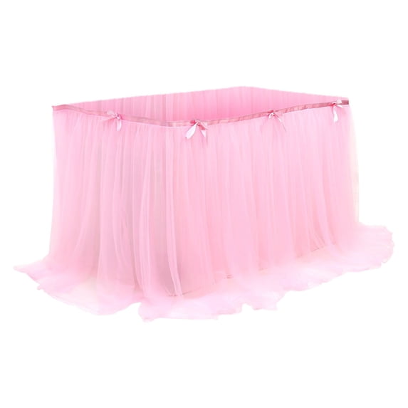 Tulle Table Skirts, Ongmies 1Pc Ruffle Tutu Table Cloth, Round Table Skirts Desk Skirt for Princess Girls Birthday Party Cake Dessert Decorations Table Skirt