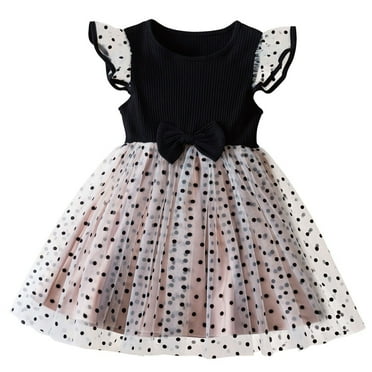 Tulle Tutu Dress for Girl 1-5T Point Mesh Bowknot Flutter Summer Fashion Dresses Kids Casual Pretty Clothes, Black, 5 Years