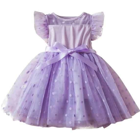 Tulle Tutu Dress for Girl 1-5T Point Mesh Bowknot Flutter Summer Fashion Dresses Kids Casual Pretty Clothes, Purple, 2 Years