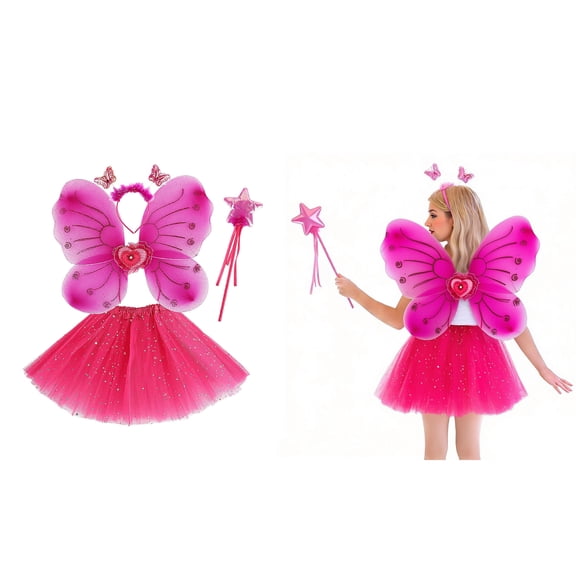 Tulle Tutu Skirt for Girls Layers Pink Tutu Girls Sequin Skirt with Wings and Hairband Elastic Waist Ballet Tutu for Girls Thanksgiving Tutu 3-10 Years
