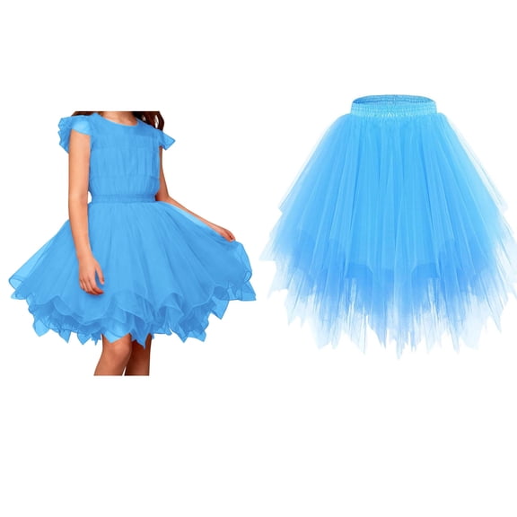 Tulle Tutu Skirt for Girls Layered Blue Tutu Elastic Waist Ballet Dance Skirt Birthday Dress