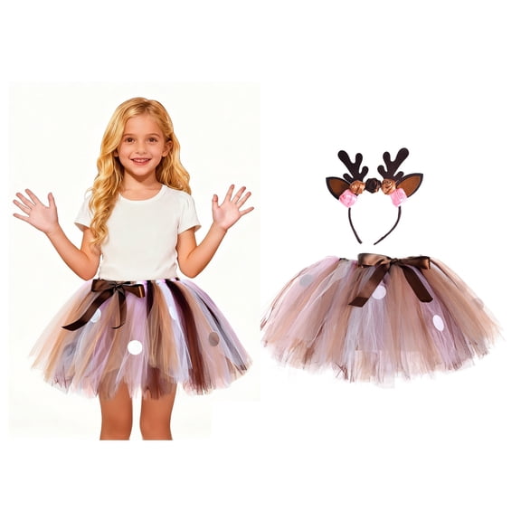Tutu for Girls Layered Brown Tutuwith Headbands Elastic Waist Ballet Dress Summer Princess Party Dress 7-8 Years