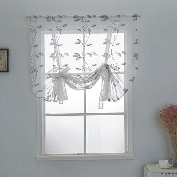 Tulle Window Curtains, Bedroom Flower Embroidered Sheer Curtains Tie Up Curtains Kitchen Liftable Curtain Balloon Curtains Decor Roman Blinds