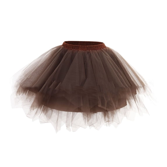 Tulles Skirts for Girls Short Asymmetrical Birthday Princess Skirt A-Line Mesh Layered Tutus Skirts Brown 3-8Y