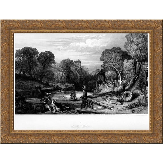 Tulleveolan, engraving by William Miller after Leitch, from Eight Engravings in Illustration of Waverley 24x18 Gold Ornate Wood Framed Canvas Art by William Leighton Leitch