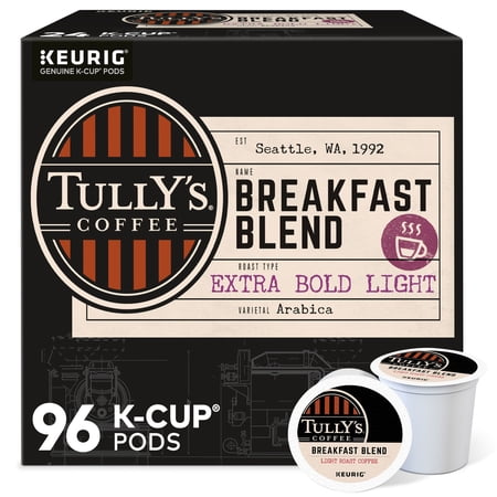 Tully's Coffee Breakfast Blend, Keurig Single-Serve K-Cup Pods, Light Roast Coffee, 96 Count
