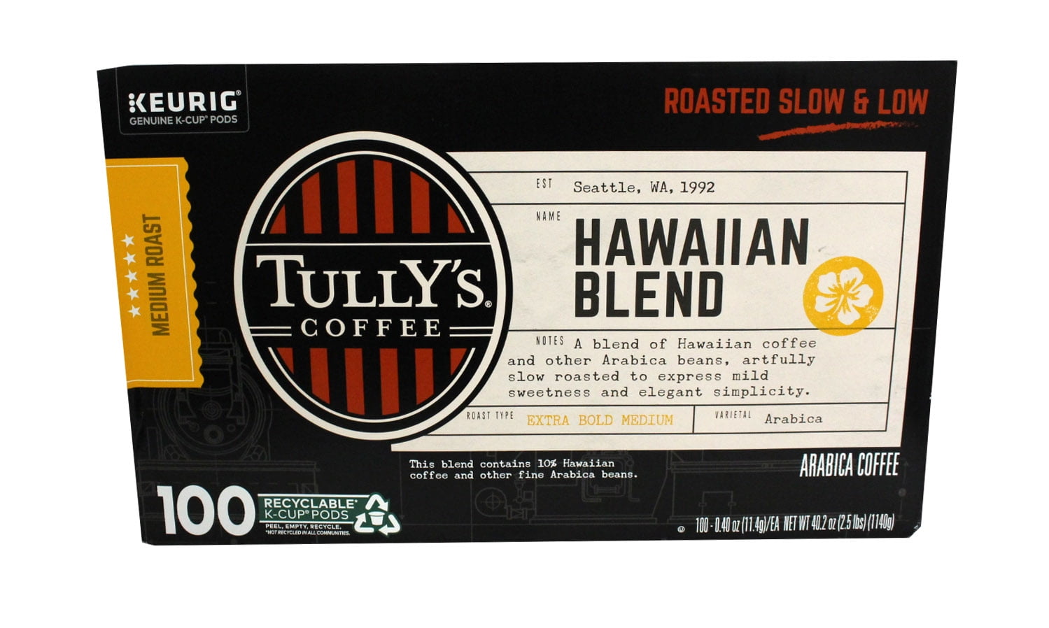 Tully's Coffee Hawaiian Blend KCup Arabica Coffee 100 Count
