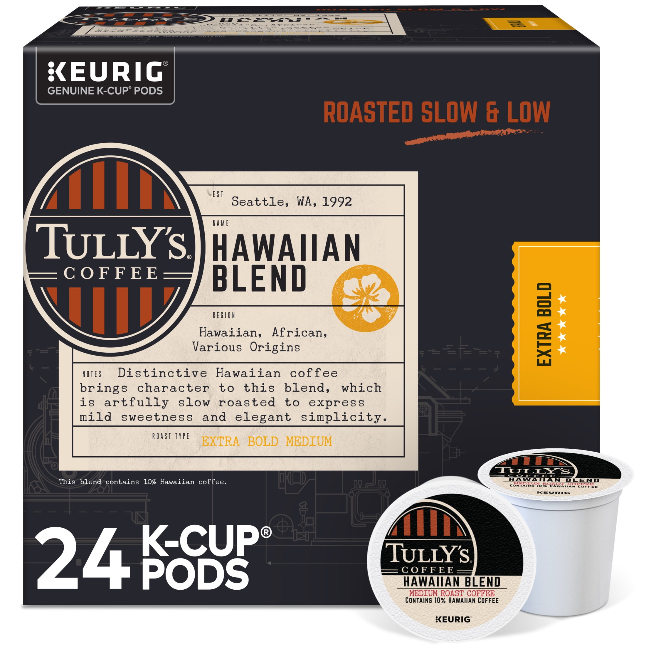 Tully's Coffee Hawaiian Blend, Medium Roast, Slow Roasted K-Cup