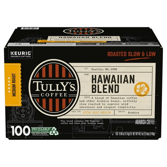 Tully's Coffee Hawaiian Blend K-Cups Packs, 100 Count