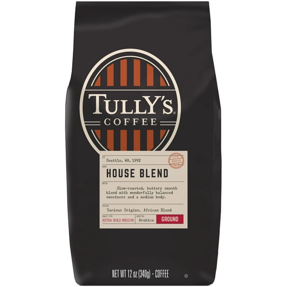 Tully's Coffee House Blend, Medium Roast, Ground Coffee, 12 oz
