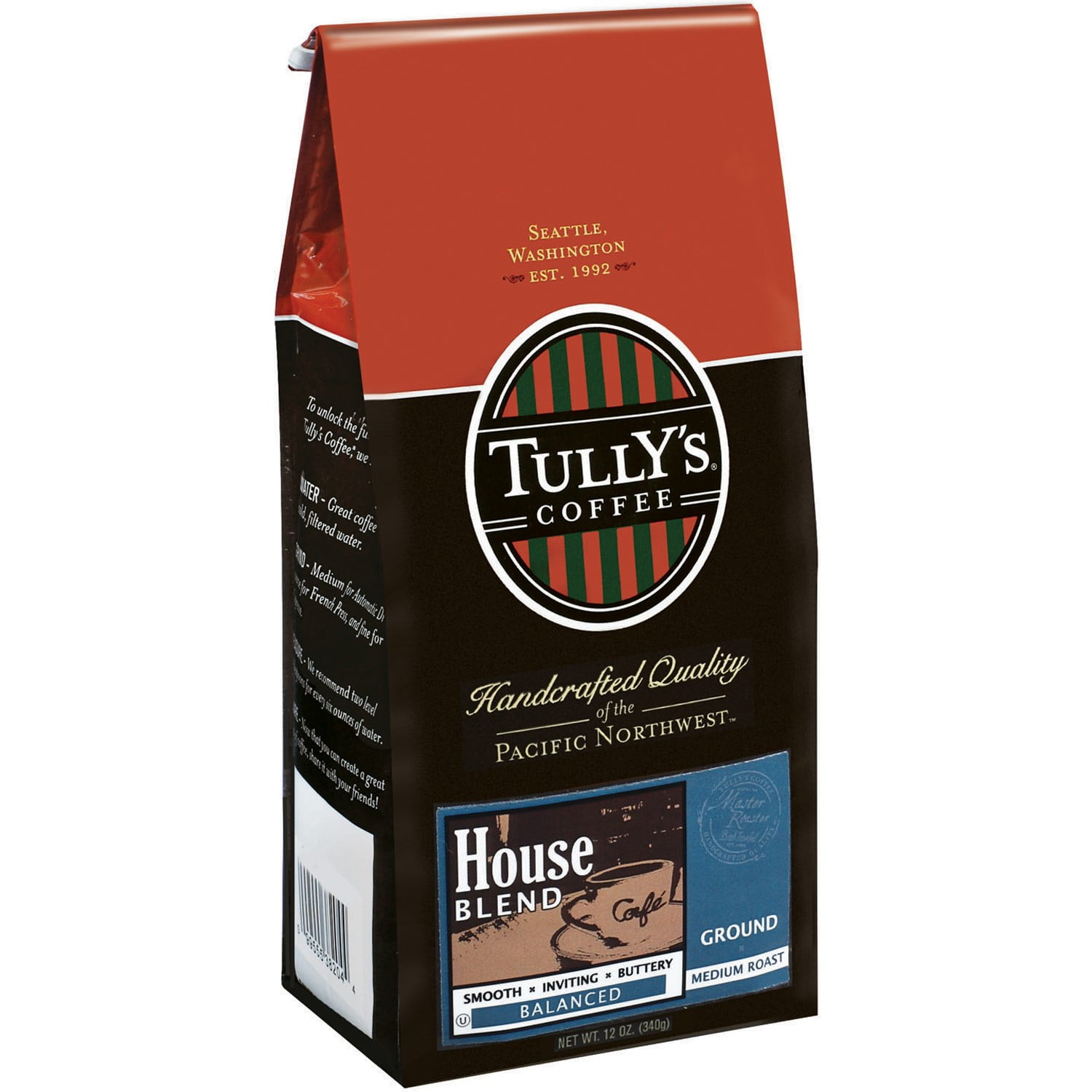 Tully's Coffee House Blend Medium Roast Ground Coffee, 12 oz