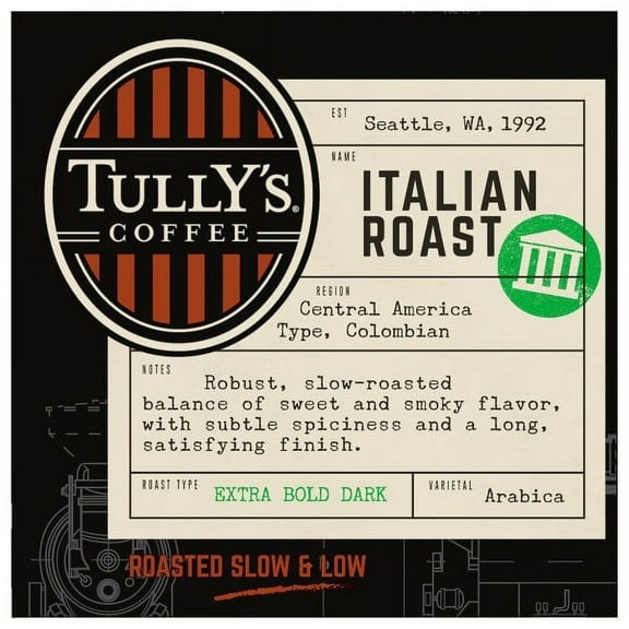 Tully's Coffee Italian Roast K-Cup Pods, Dark Roast, 72 Count for Keurig Brewers