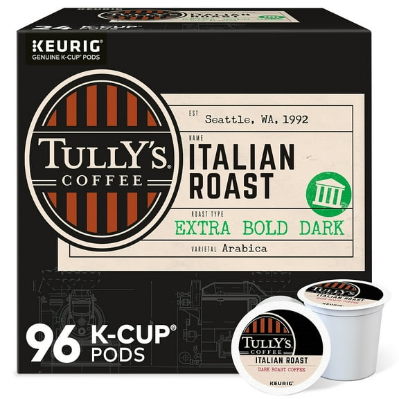 Tully's Coffee Italian Roast Keurig Single-Serve K-Cup Pods, Dark Roast, 24 Pods Per Pack, Case Of 4 Packs