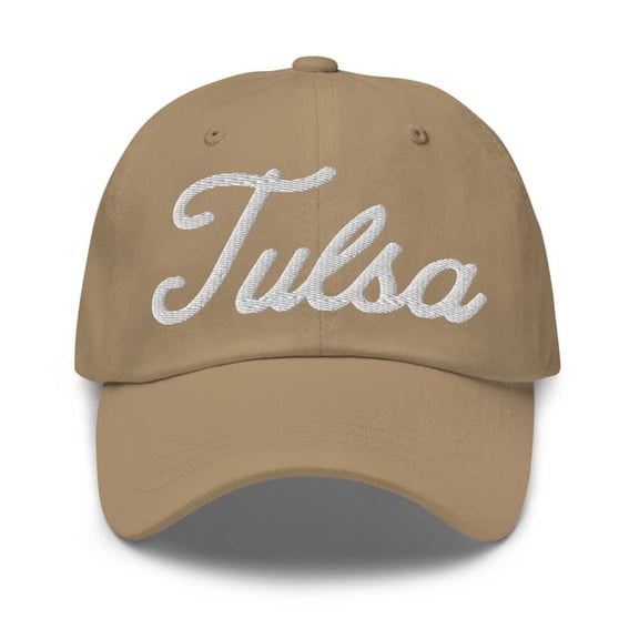 Tulsa Baseball Cap Tulsa Dad Hat Bold Script Florida FL Hat Embroidered Souvenir Gift Khaki