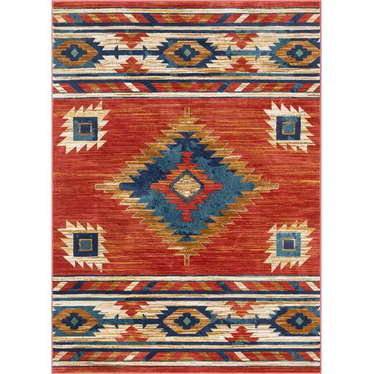 Tribal Elegance Crimson Red Synthetic 5'3" x 7'3" Easy-Care Area Rug