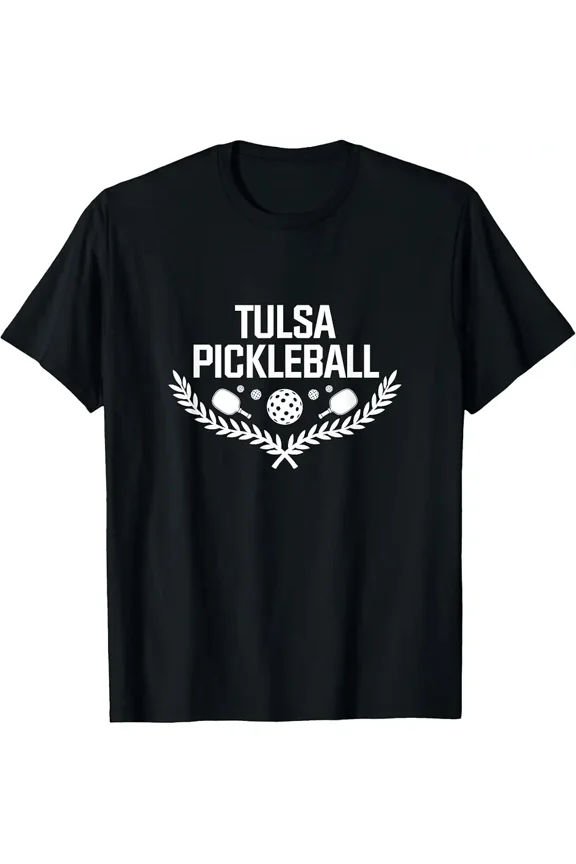 Tulsa Oklahoma Pickleball - Paddle & Ball Laurel Design T-Shirt