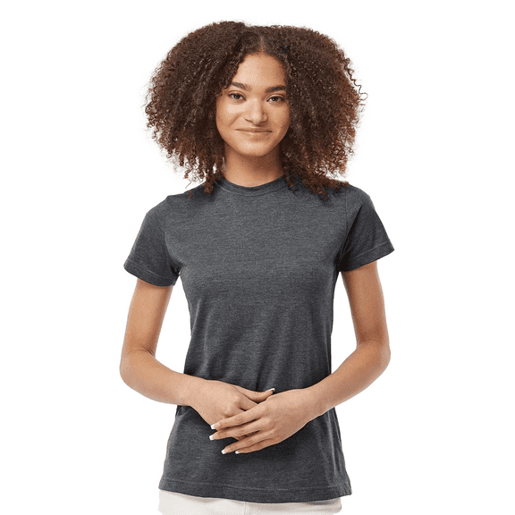 Tultex Fine Jersey Classic Fit T-Shirt, Women's Short Sleeve Ribbed Crewneck Heather Charcoal Tee, 2XL