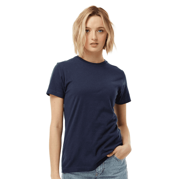 Tultex Fine Jersey Classic Fit T-Shirt, Women's Short Sleeve Ribbed Crewneck Navy Tee, M