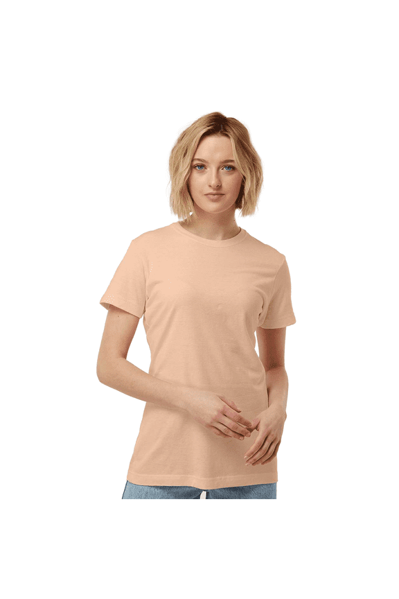 Fine Jersey Classic Fit T-Shirt, Women's Short Sleeve Ribbed Crewneck Peach Tee, M