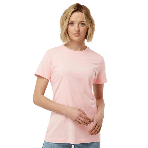 Tultex Fine Jersey Classic Fit T-Shirt, Women's Short Sleeve Ribbed Crewneck Pink Tee, XL