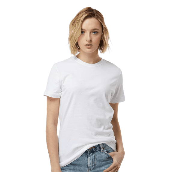 Tultex Fine Jersey Classic Fit T-Shirt, Women's Short Sleeve Ribbed Crewneck White Tee, M