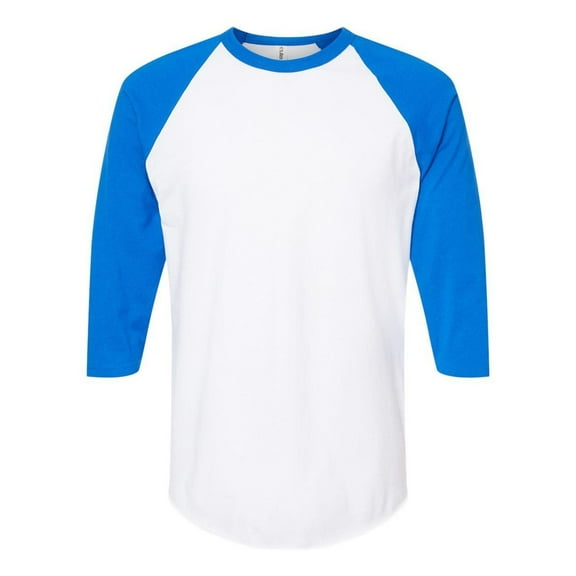 Tultex - Unisex Fine Jersey Raglan T-Shirt - 245 - White/ Royal - Size: M