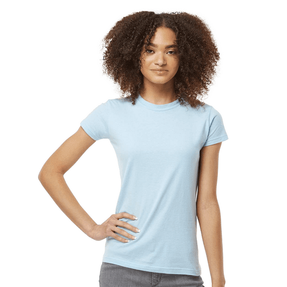 Tultex Fine Jersey Slim Fit T-Shirt for Women, Short Sleeve Crewneck Baby Blue Tee, S