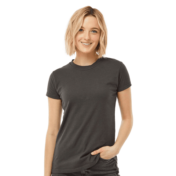 Tultex Fine Jersey Slim Fit T-Shirt for Women, Short Sleeve Crewneck Charcoal Tee, L