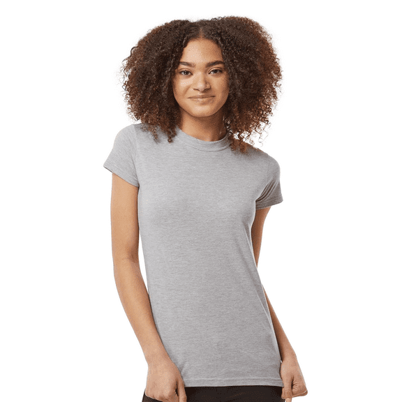 Tultex Fine Jersey Slim Fit T-Shirt for Women, Short Sleeve Crewneck Heather Grey Tee, S