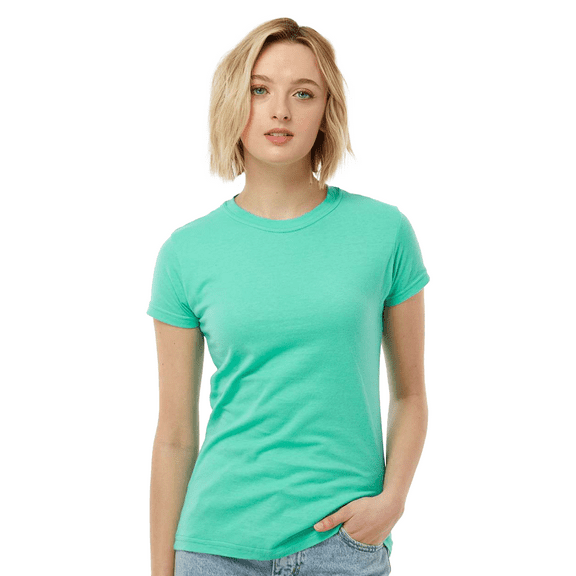 Tultex Fine Jersey Slim Fit T-Shirt for Women, Short Sleeve Crewneck Mint Tee, L