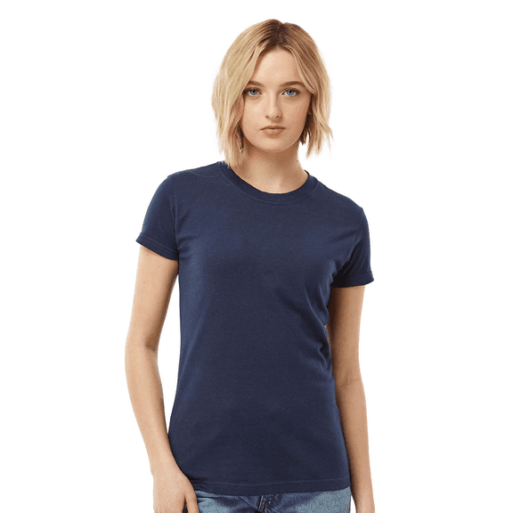 Tultex Fine Jersey Slim Fit T-Shirt for Women, Short Sleeve Crewneck Navy Tee, XL