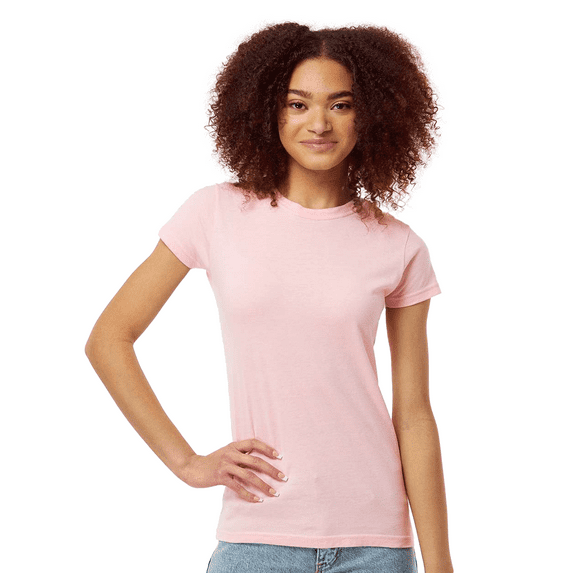 Tultex Fine Jersey Slim Fit T-Shirt for Women, Short Sleeve Crewneck Pink Tee, M