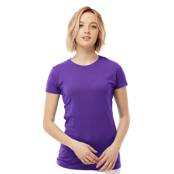 Tultex Fine Jersey Slim Fit T-Shirt for Women, Short Sleeve Crewneck Purple Tee, M