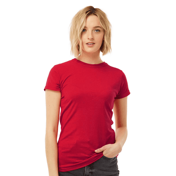 Tultex Fine Jersey Slim Fit T-Shirt for Women, Short Sleeve Crewneck Red Tee, S