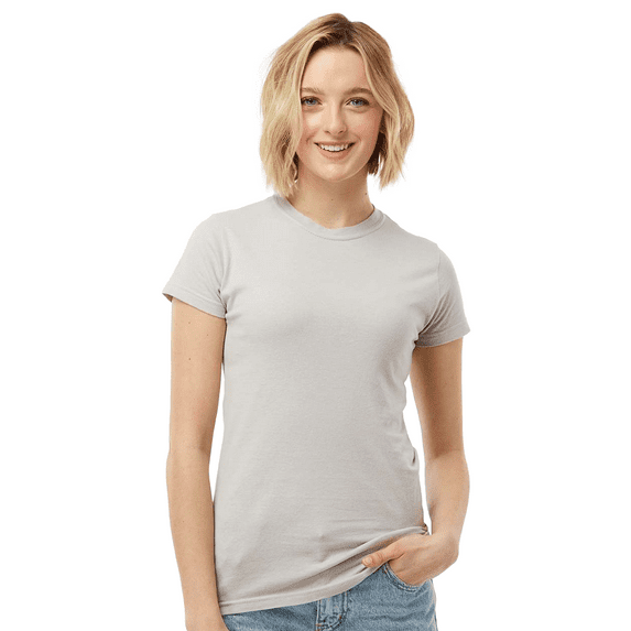 Tultex Fine Jersey Slim Fit T-Shirt for Women, Short Sleeve Crewneck Silver Tee, L