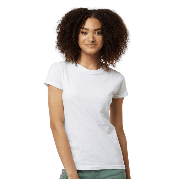 Tultex Fine Jersey Slim Fit T-Shirt for Women, Short Sleeve Crewneck White Tee, XL