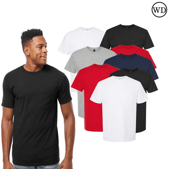 Tultex Heavyweight Jersey Pocket T-Shirt, 100% Cotton, Pre-Washed for Durability, Mix Color, Pack 9, L