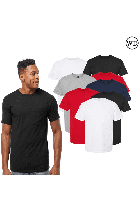 Heavyweight Jersey Pocket T-Shirt, 100% Cotton, Pre-Washed for Durability, Mix Color, Pack 9, S