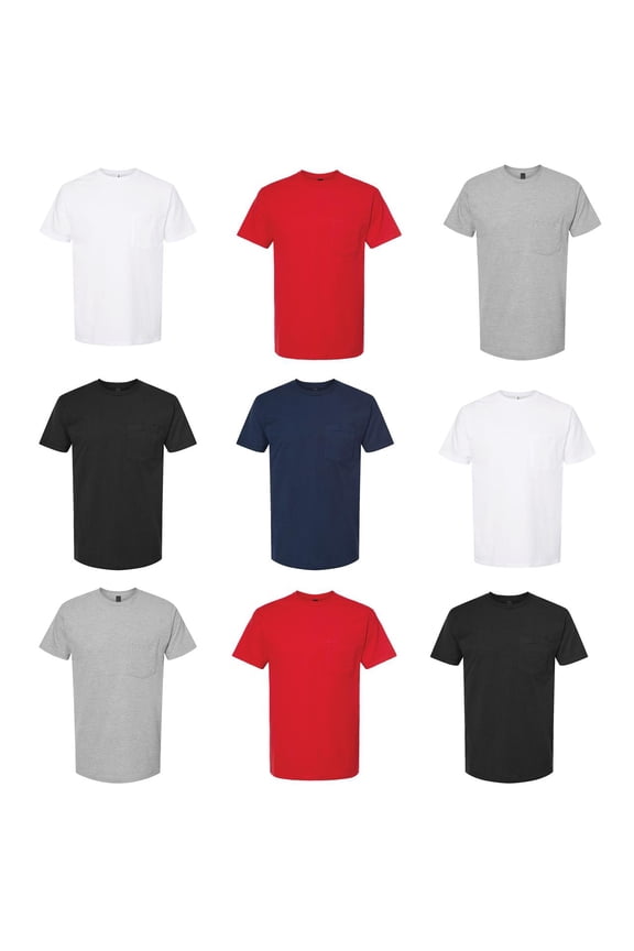 - Heavyweight Jersey Pocket T-Shirt for Men | 5.5 oz, 100% Cotton Tee | Assorted Tees, Mixed Color Bulk T-Shirt- 9 Pack | Size Medium