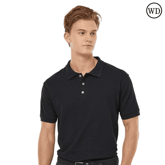 Tultex Men's 50/50 Sport Pique Polo Shirt, Short Sleeve, Textured Knit, USMCA Certified, Black, M