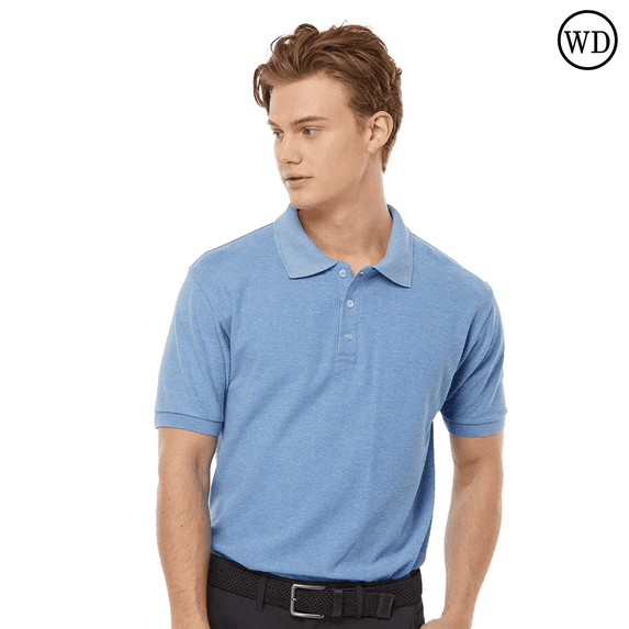 Tultex Men's 50/50 Sport Pique Polo Shirt, Short Sleeve, Textured Knit, USMCA Certified, Heather Light Blue, S