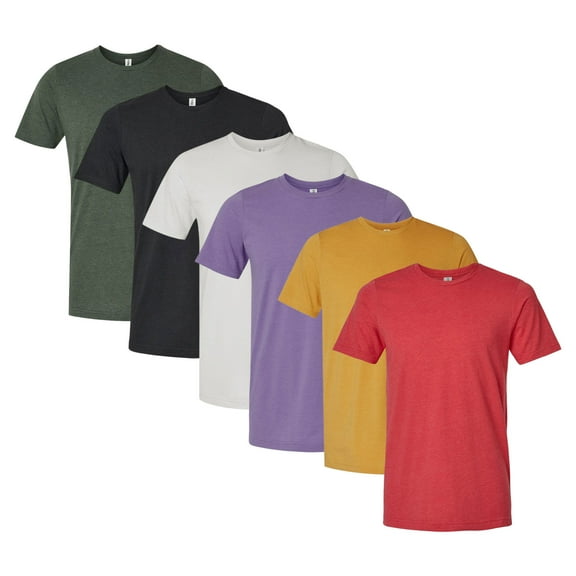 Tultex Men’s CVC T-Shirt 52/48 Cotton Polyester Blend Solid Color Plain Tees Bulk Pack for Printing or Everyday Wear (Bright  Dark Color 6 Pack, 3XL)