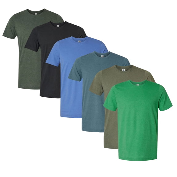 Tultex Men’s CVC T-Shirt 52/48 Cotton Polyester Blend Solid Color Plain Tees Bulk Pack for Printing or Everyday Wear (Dark Color 6 Pack, L)